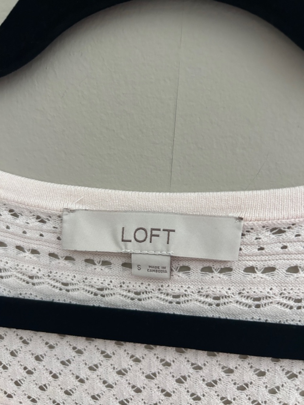 LOFT Pale Pink Crochet Short Sleeve Knit Top - Picture 2 of 4